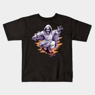 ghost riding a skateboard skaters skateboarding halloween Kids T-Shirt